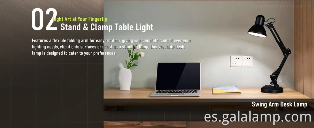 Lámpara de escritorio de metal de cuello de ganso ajustable para uso versátil